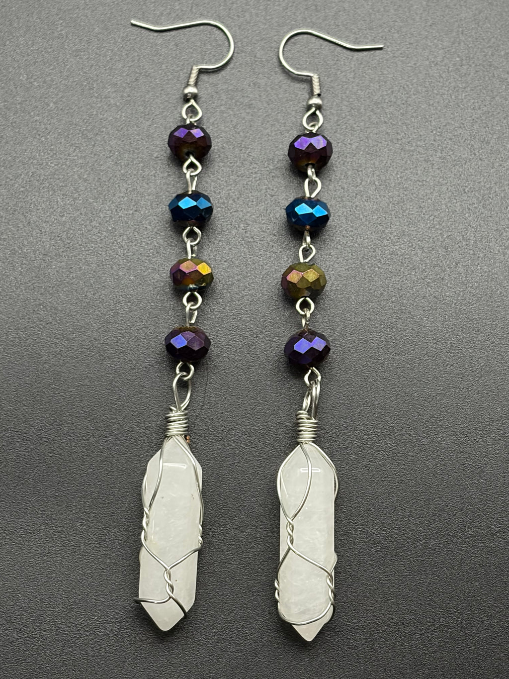 Aura Bead Earrings with Wire Wrapped Quartz Points