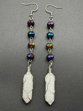 Aura Bead Earrings with Wire Wrapped Quartz Points