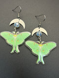 Beaded Lunar Moth Crescent Earrings