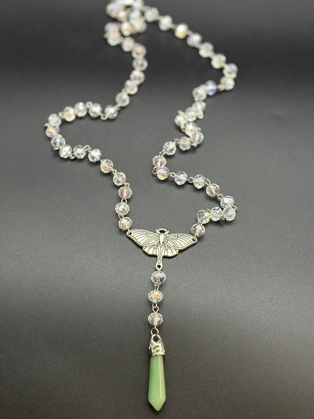 Beaded Moth Pendent Necklace with Aventurine Point