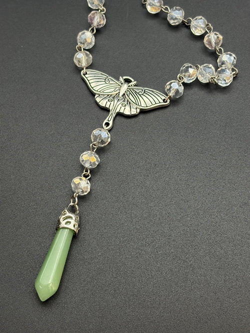 Beaded Moth Pendent Necklace with Aventurine Point