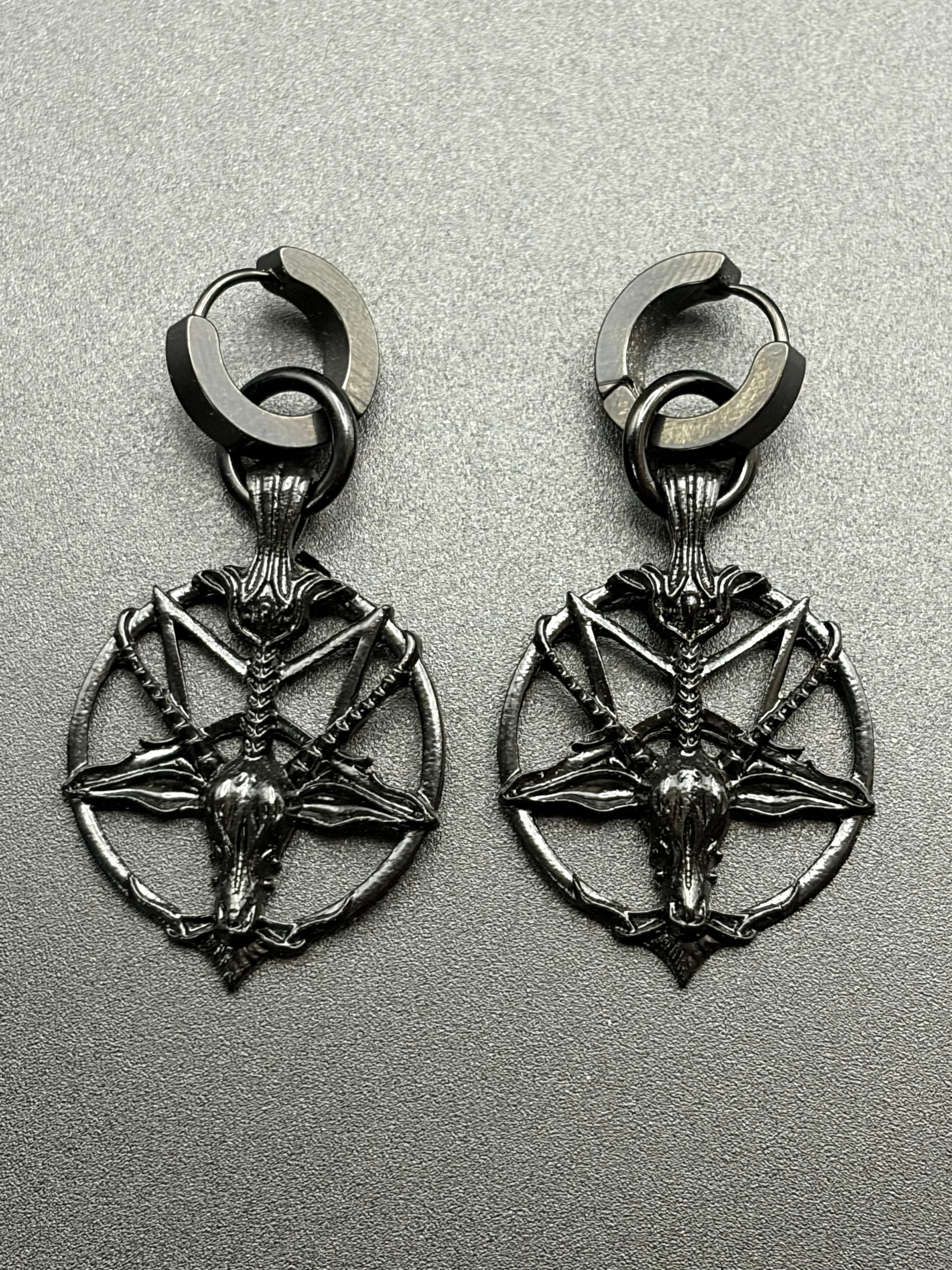 Black Devil Head Pentagram Earrings with Clasp