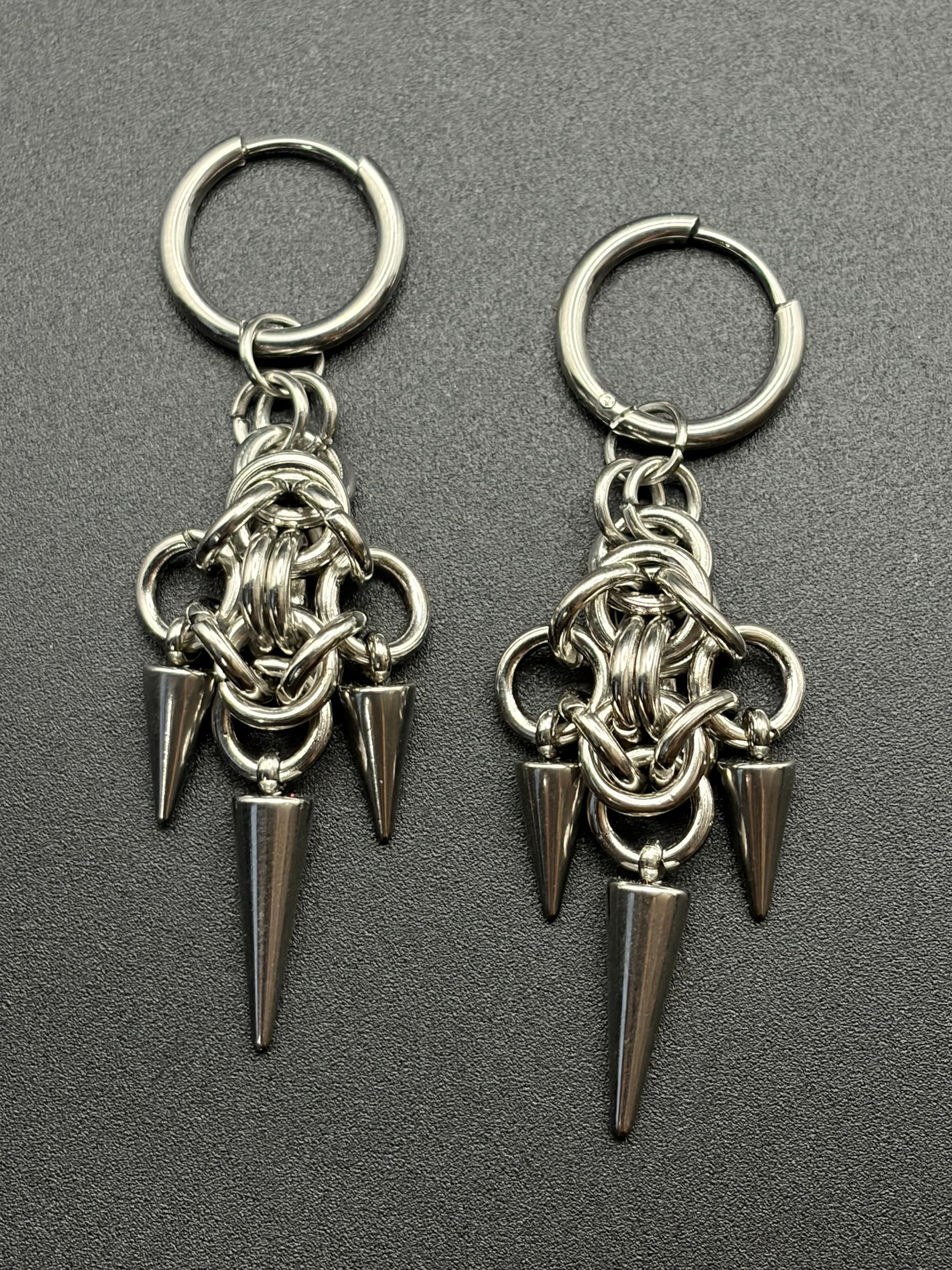 Chain Cluster Earrings with Dangling Spikes
