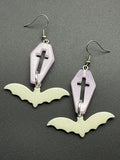 Coffin & Bat Earrings (Pink / White)