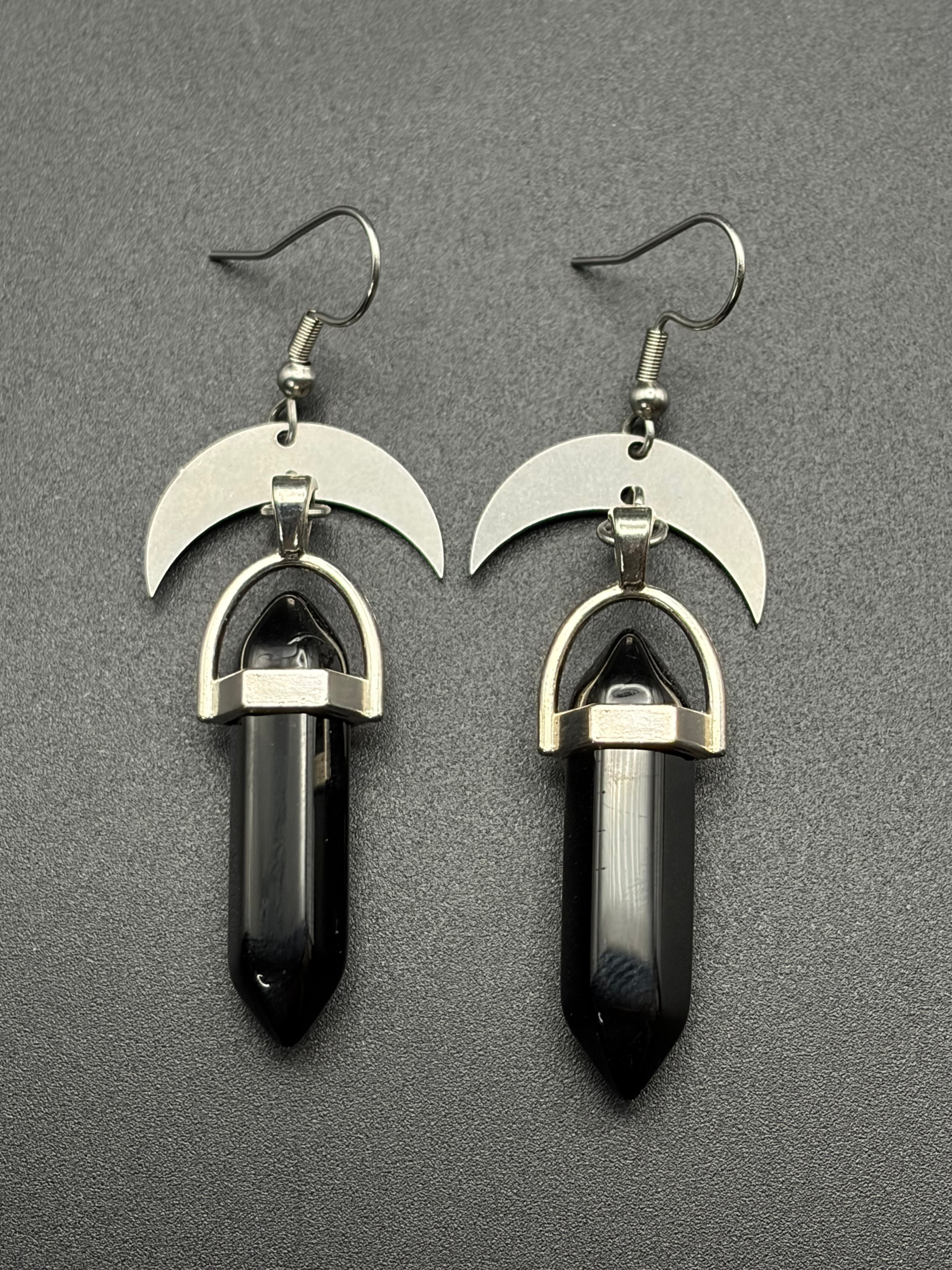 Crescents with Onyx Points Earrings