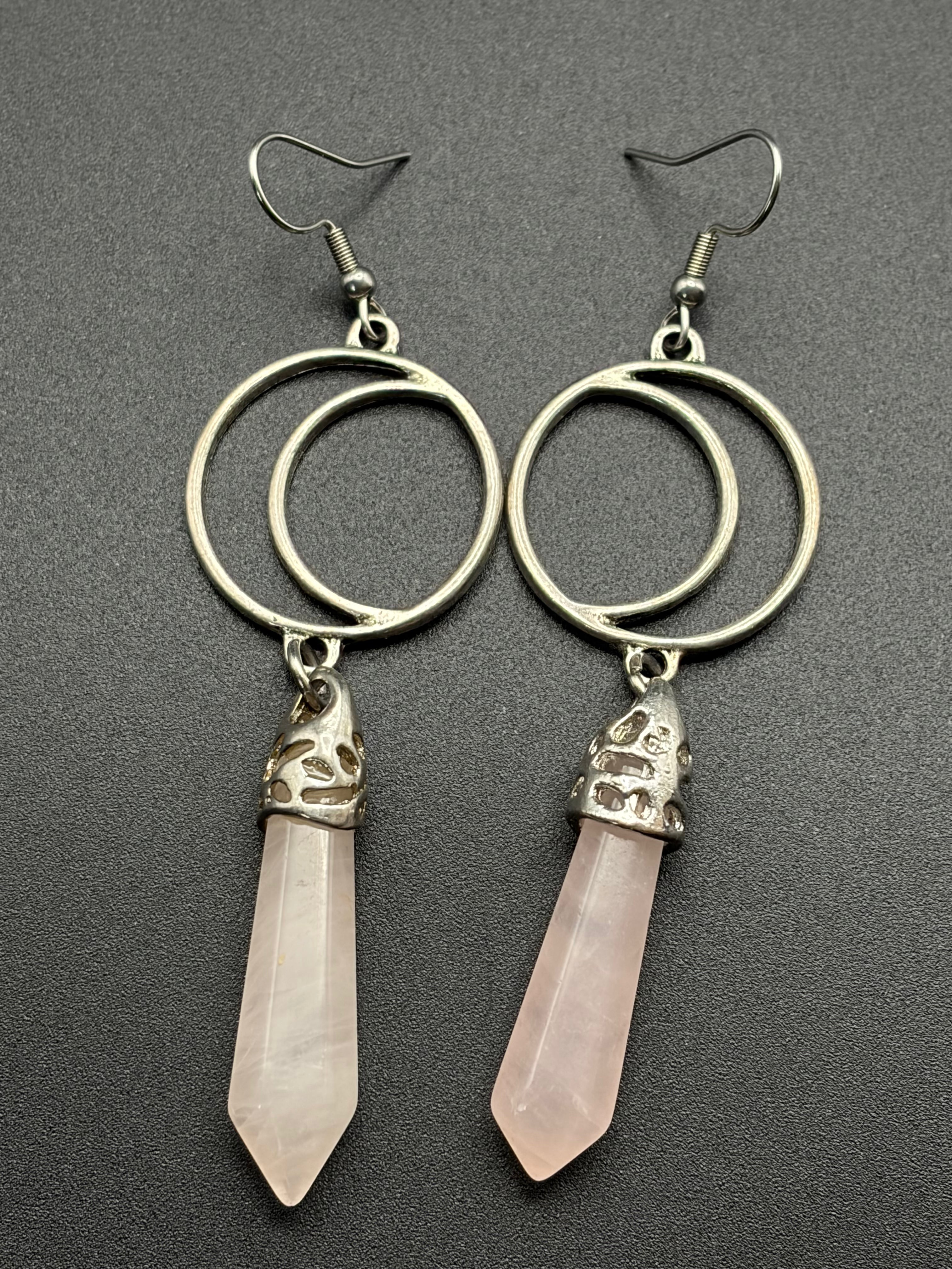 Crescent Moons with Rose Quartz Points Earrings