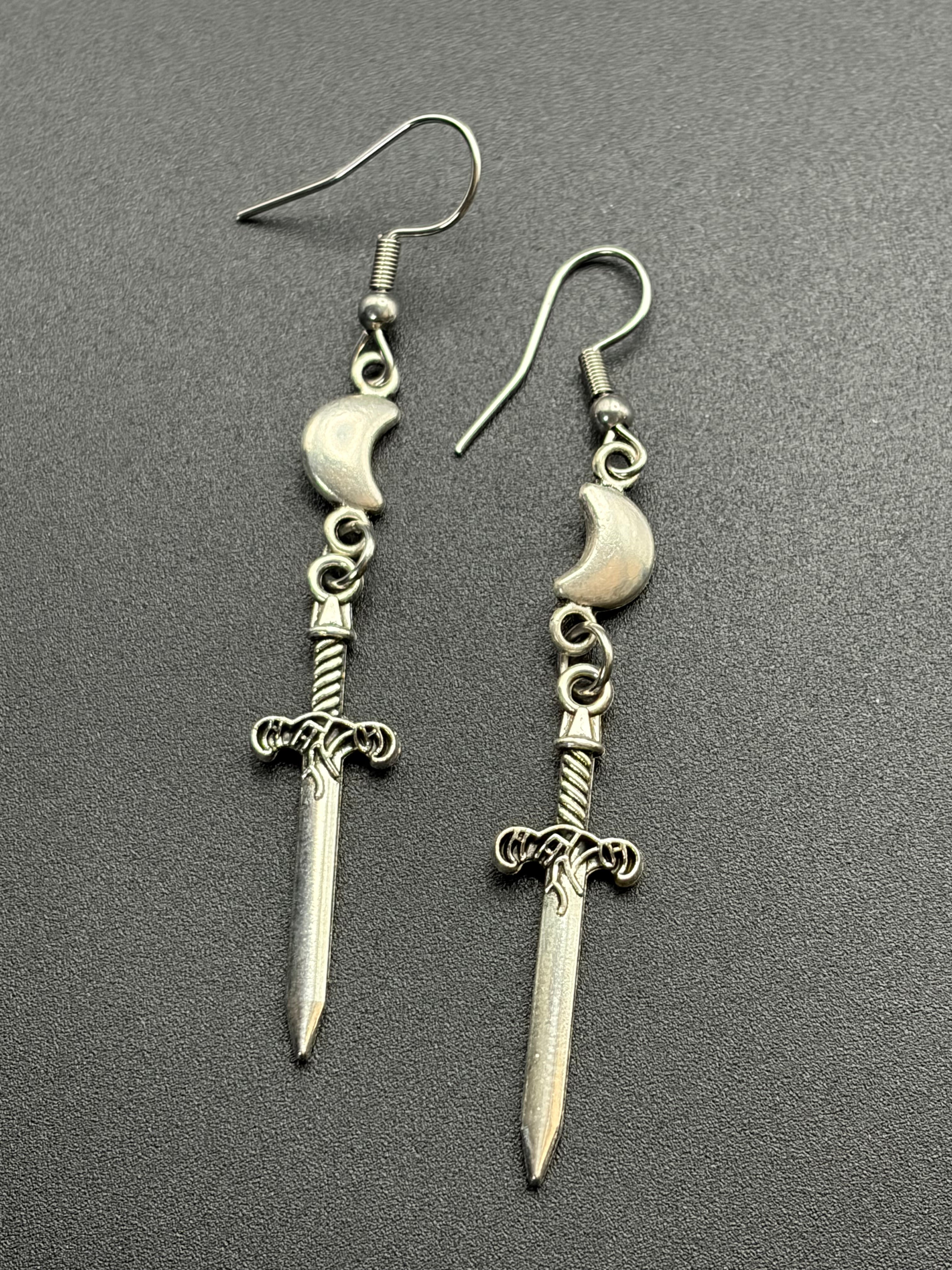 Dagger with Crescent Moon Earrings