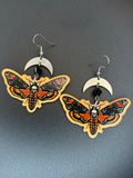 Beaded Death Head Moth Crescent Earrings