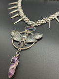 Death Head Moth Chainmail Necklace with Amethyst Point