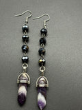 Dull Aura Bead Earrings with Chevron Amethyst Points