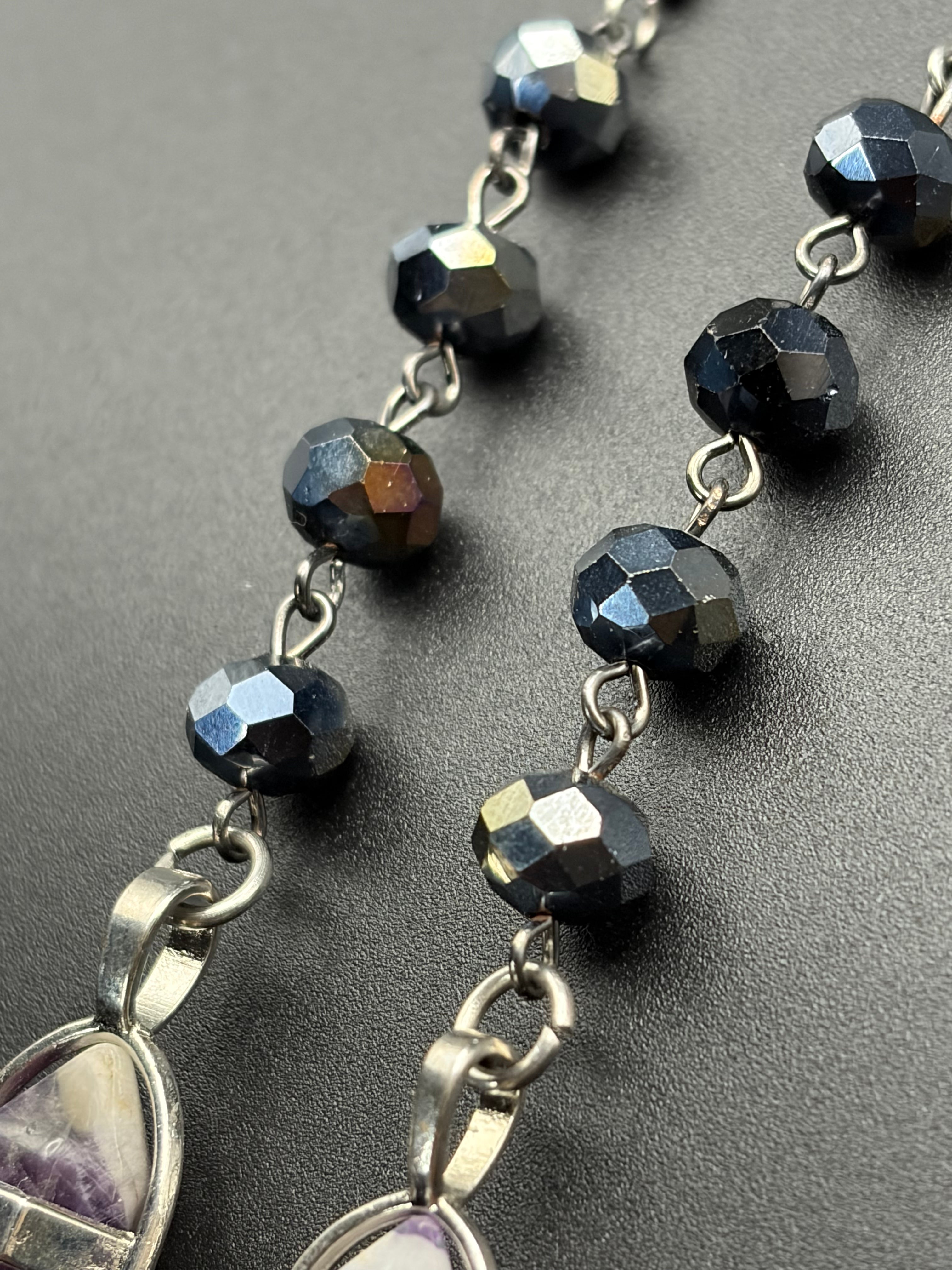 Dull Aura Bead Earrings with Chevron Amethyst Points