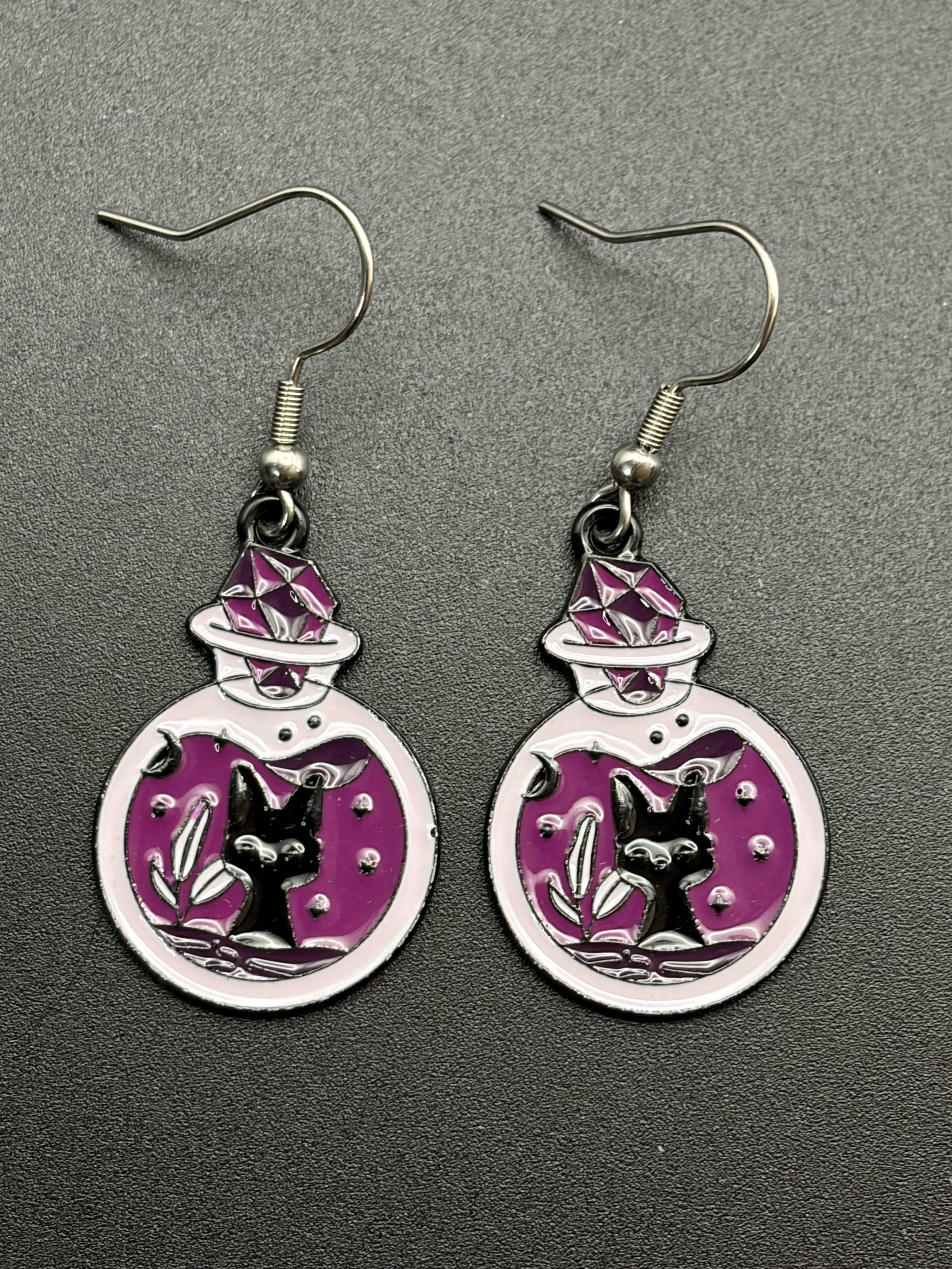 Enamel Kitty Potion Earrings