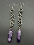 Helm Chain Earrings with Wire Wrapped Amethyst Points