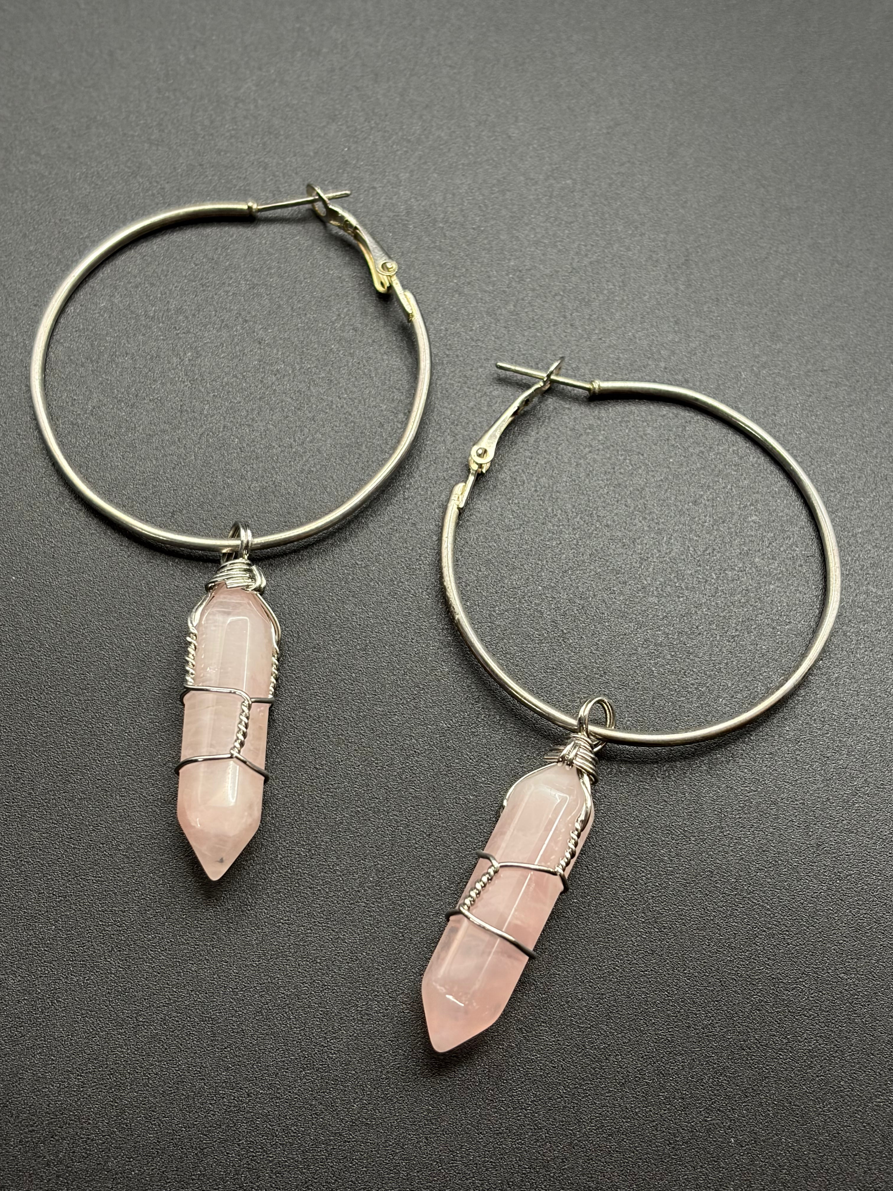Hoop Earrings with Rose Quartz Points