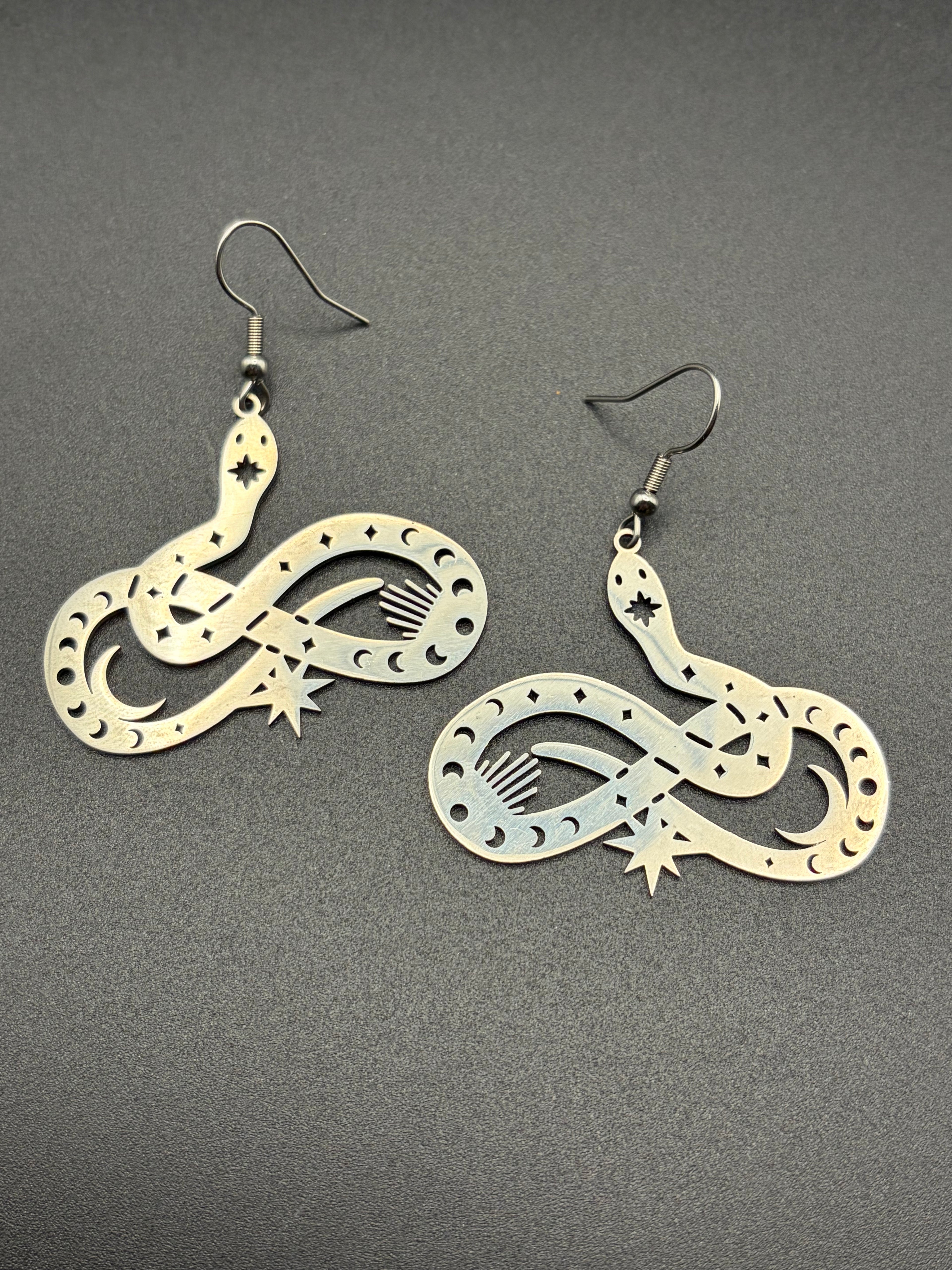 Coiled Metal Snake Charm Earrings