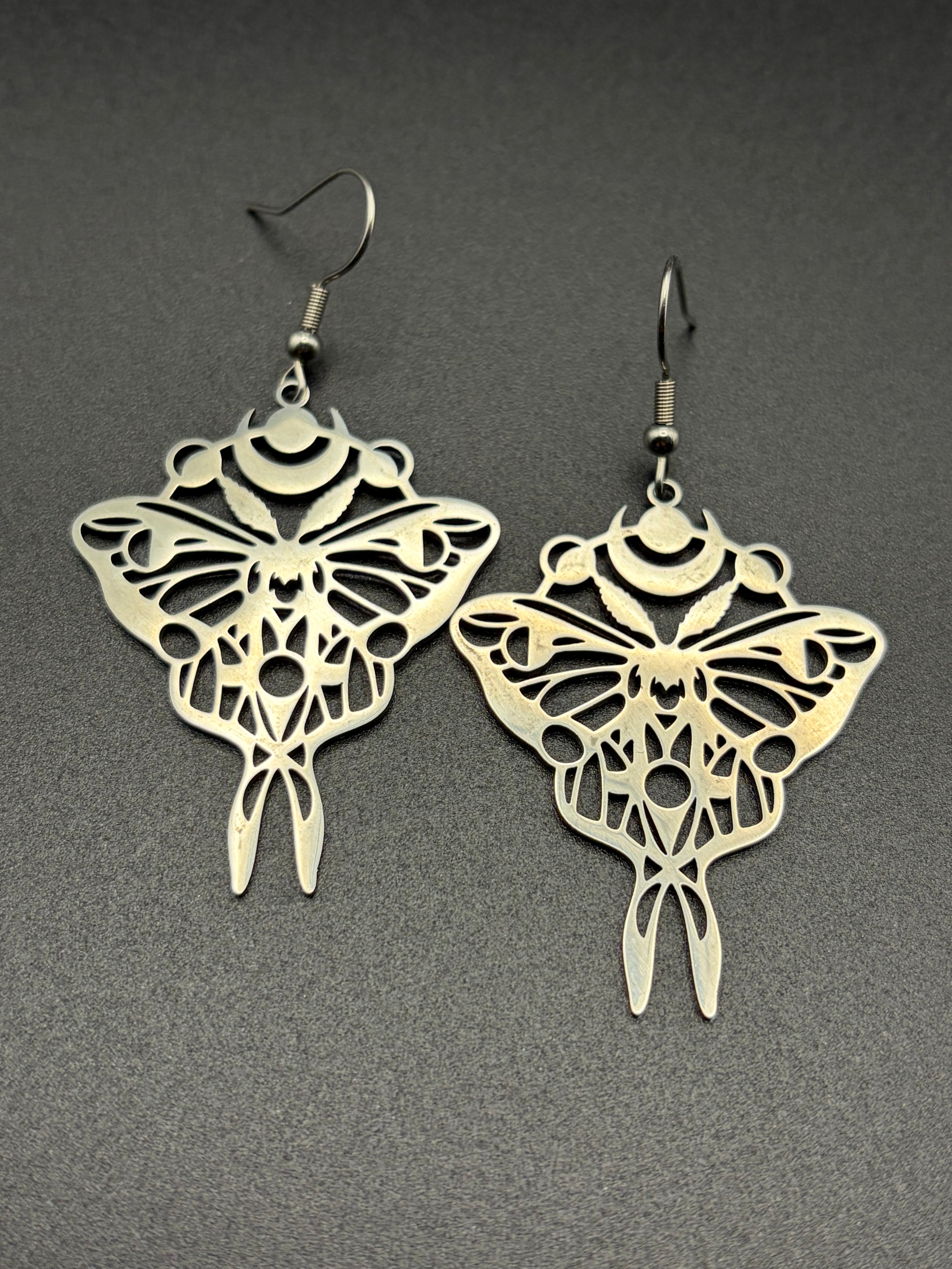 Moon Phase Moth Earrings