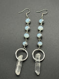 Moonstone Bead Earrings with Quartz Points