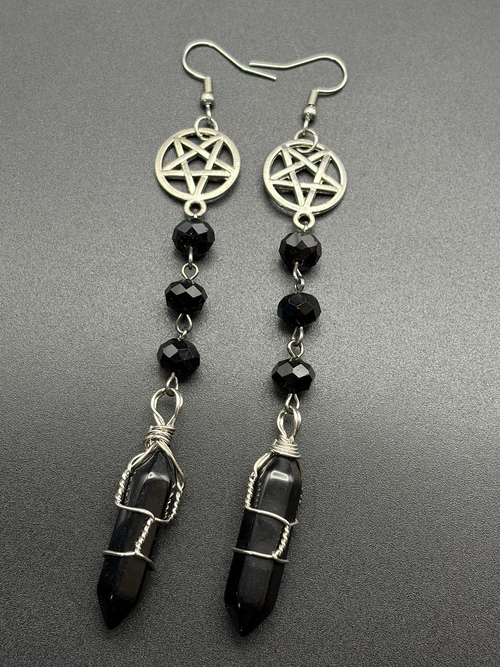 Pentagram Beaded Earrings with Onyx Points