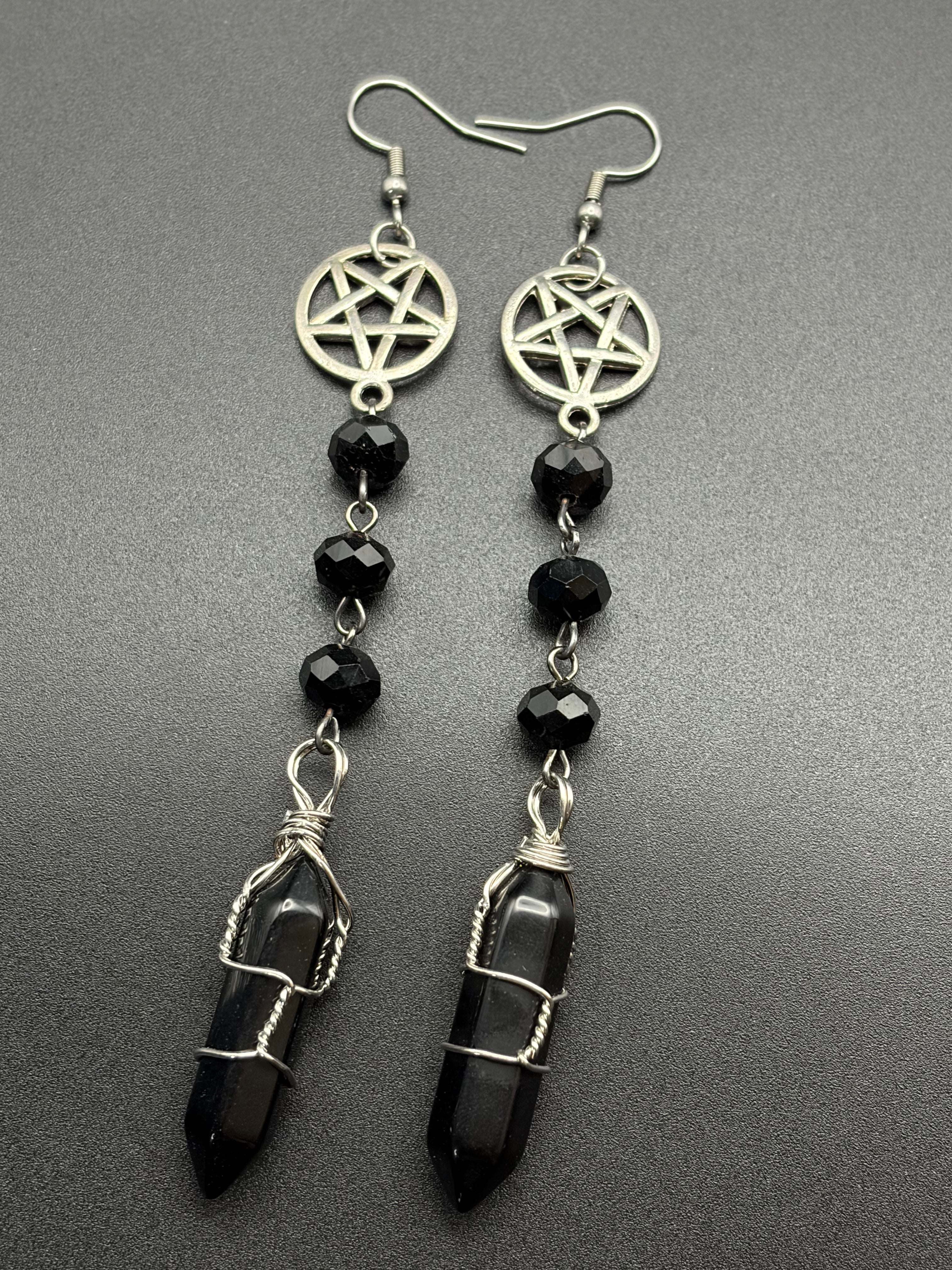 Pentagram Beaded Earrings with Onyx Points
