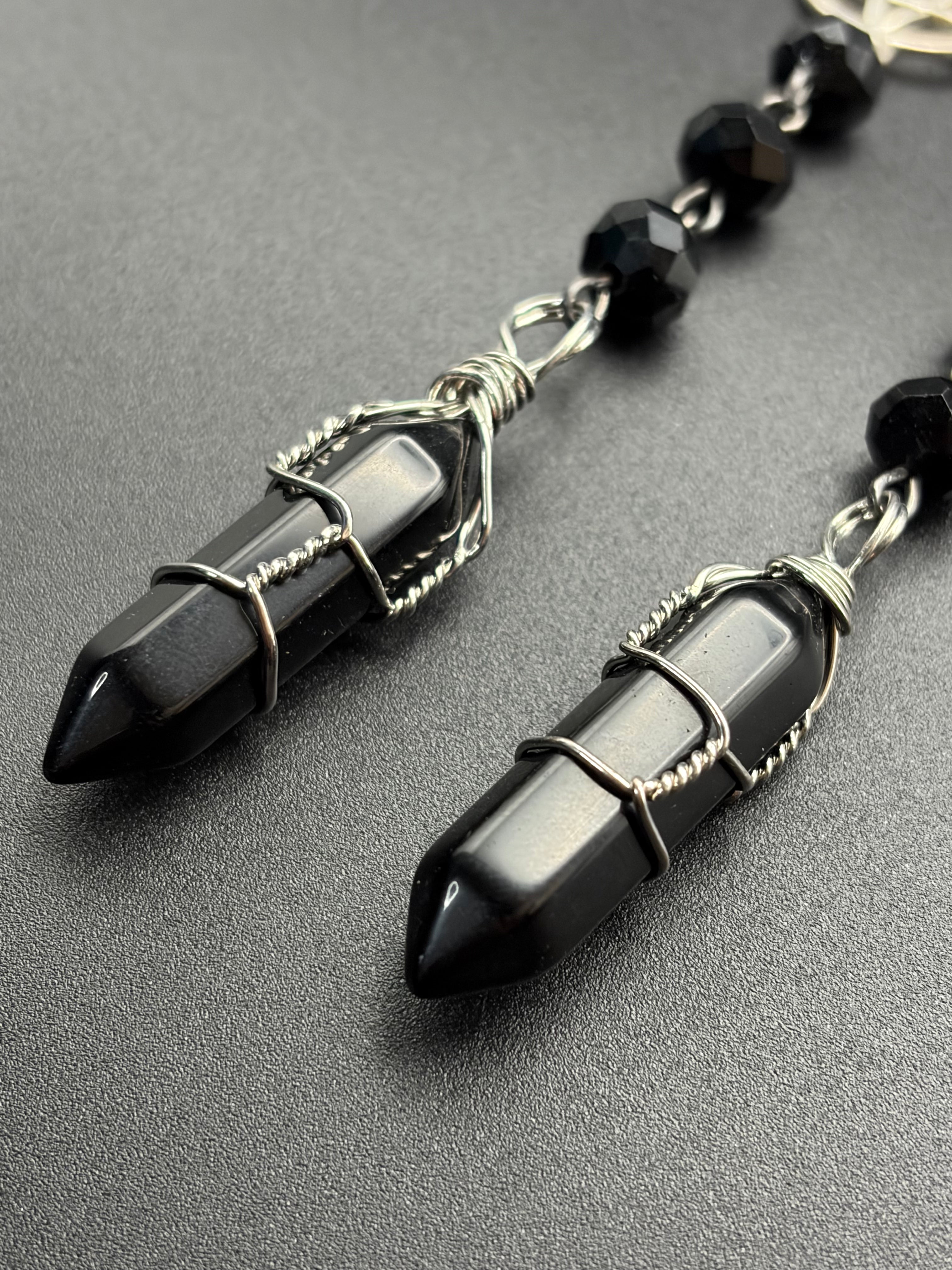 Pentagram Beaded Earrings with Onyx Points