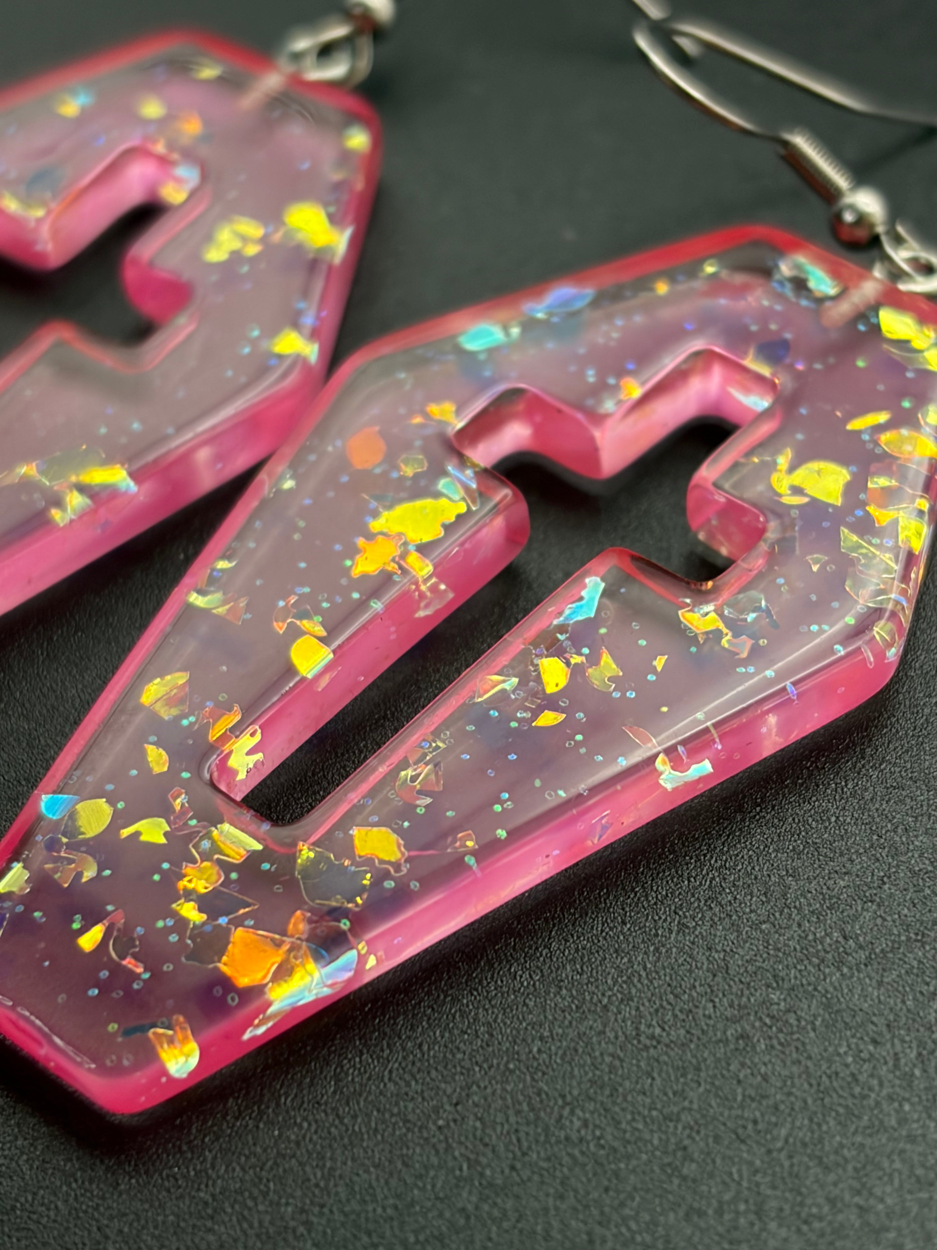 Pink Fire Glitter Coffin Earrings