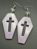 Beaded Pink Glitter Coffin Earrings