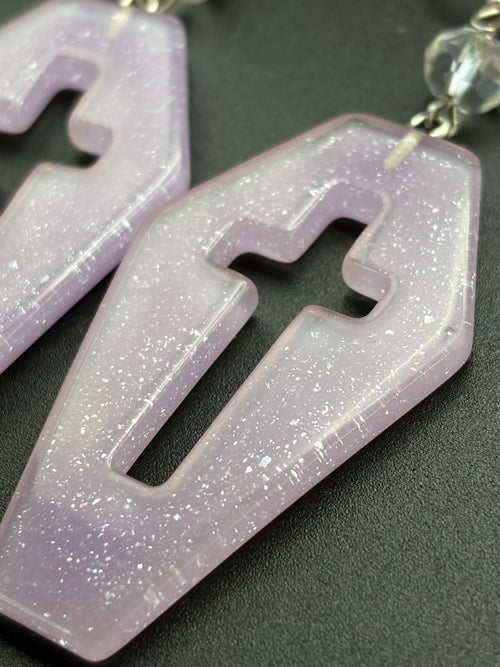 Beaded Pink Glitter Coffin Earrings