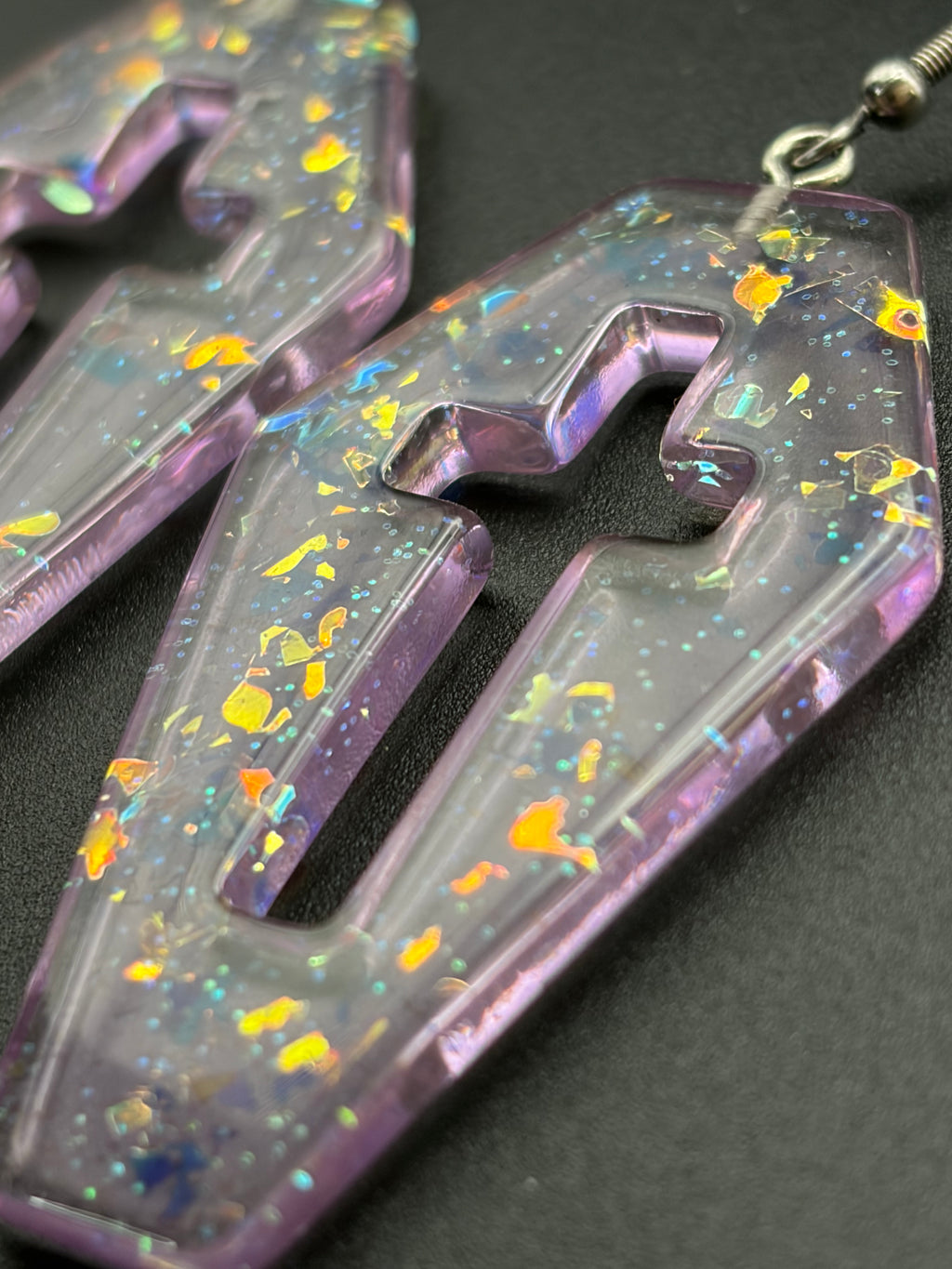 Purple Fire Glitter Coffin Earrings