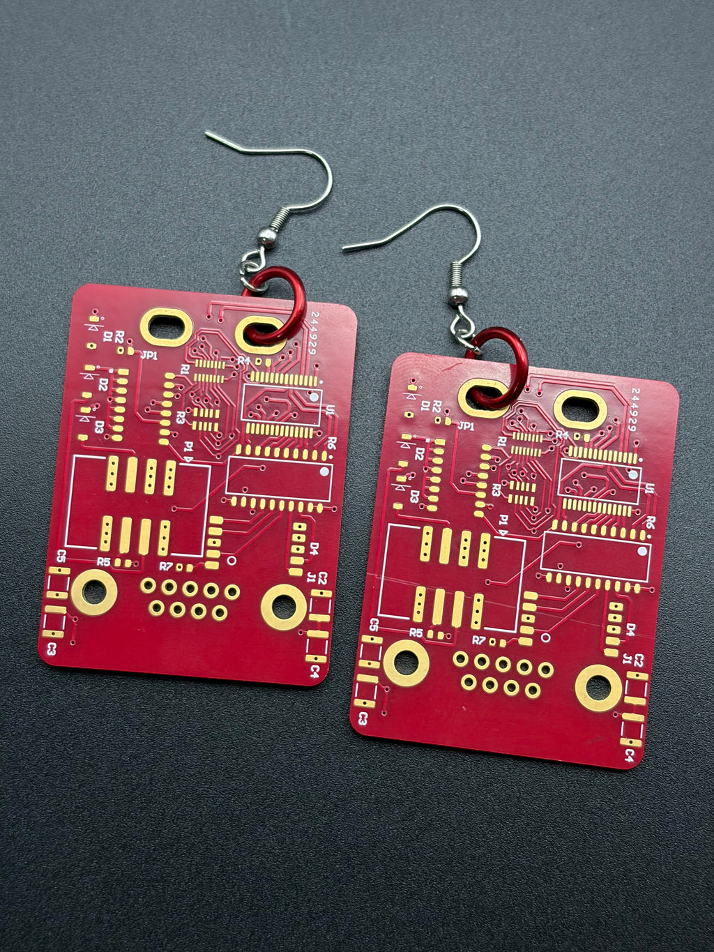 Red Computer Chip Earrings