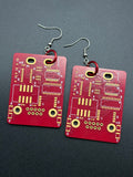 Red Computer Chip Earrings