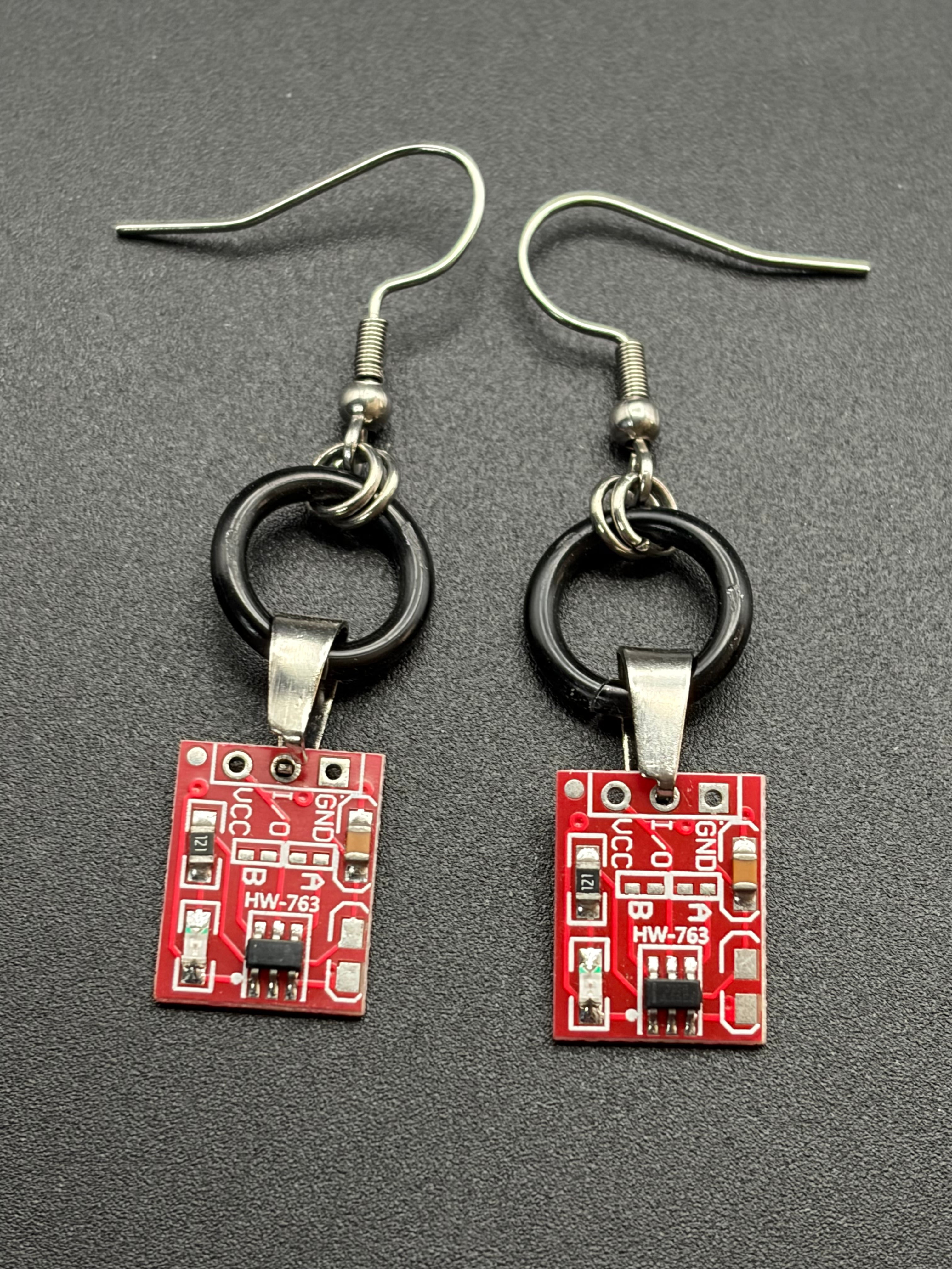 Red Computer Chip Earrings