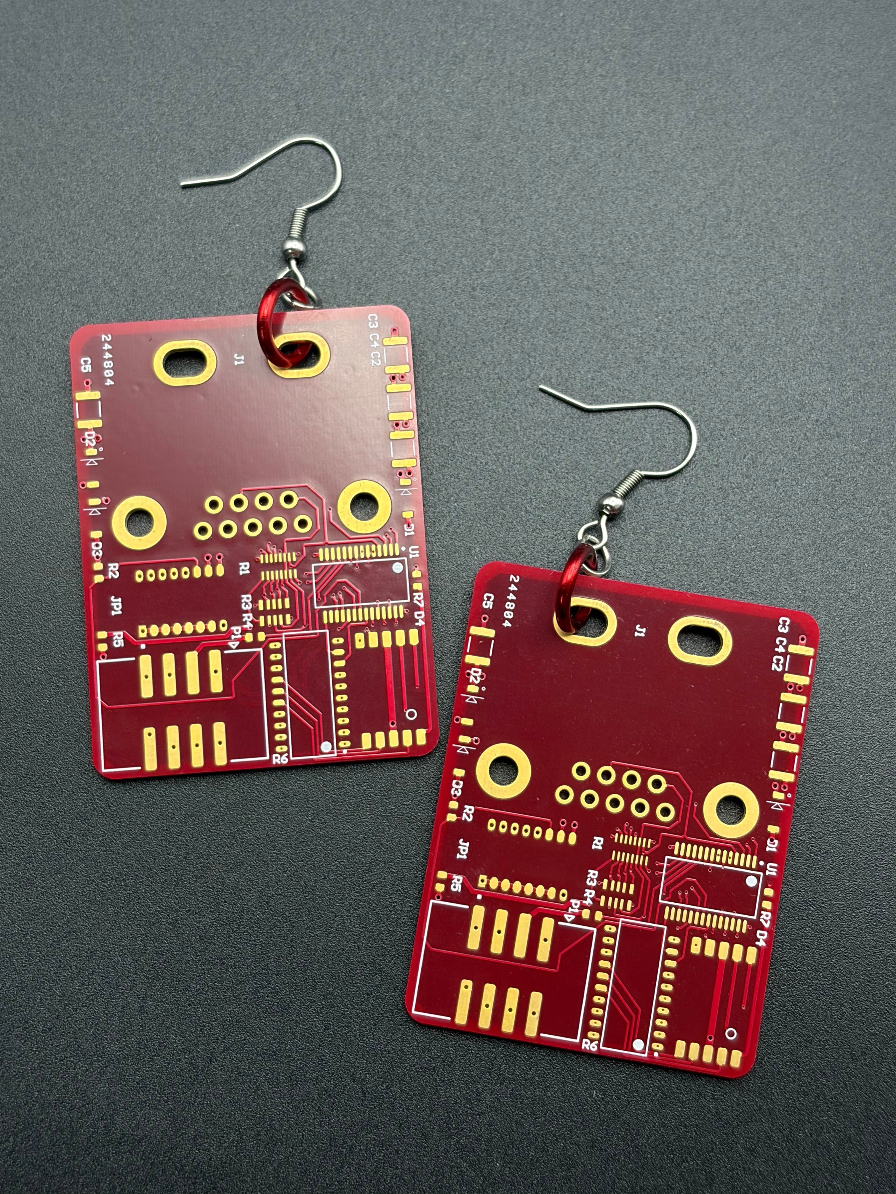 Red Computer Chip Earrings