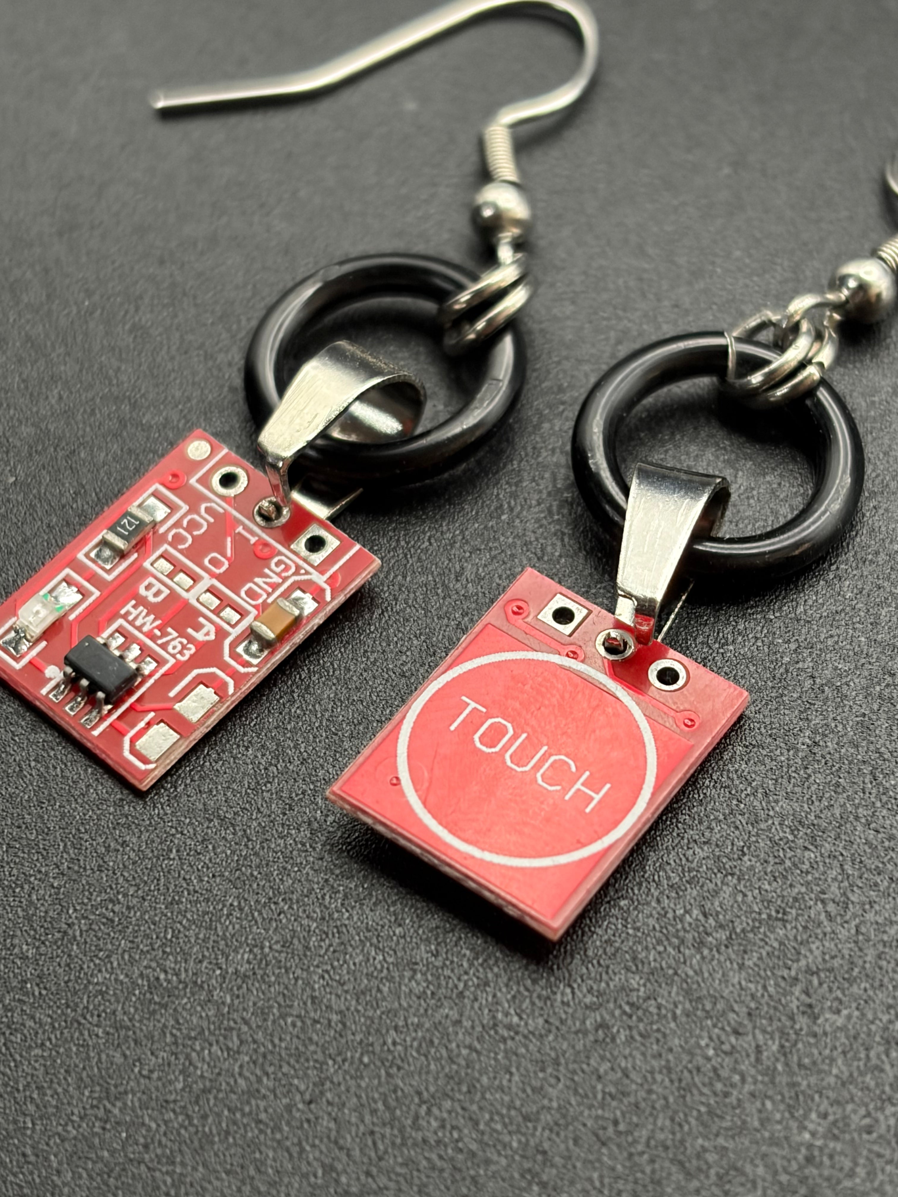 Red Computer Chip Earrings