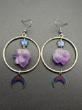 Star Raw Amethyst With Aura Crescents Earrings