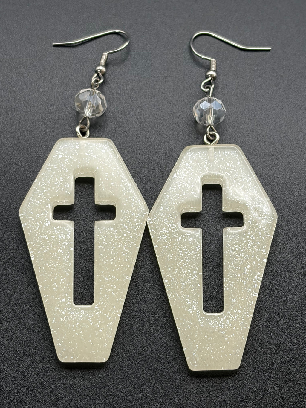 White Glitter Coffin Earrings