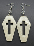 White Glitter Coffin Earrings