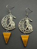 Wolf Moon With Tiger Eye Triangles Earrings